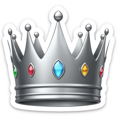 A luxury silver crown emoji, chrome metallic finish, smooth rounded edges, subtle sparkle, polished reflective surface, cute proportions, iOS emoji style, centered on a clean white background, soft studio lighting, no outlines sticker
