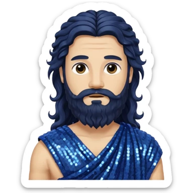 Auster, God of Summer Roman Deities with long black wavy hair and beard, indigo sequin toga sticker