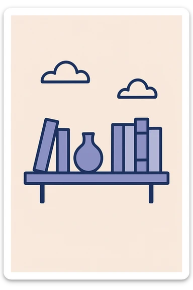 a simple shelf, clean and modern, flat color style sticker