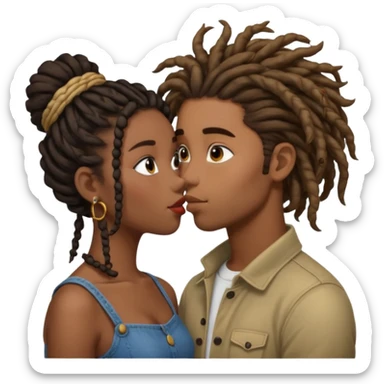 Brown boy with dreadlock kissing black girl with curly bun sticker
