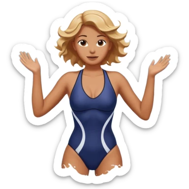 woman standing in the ocean with visible waves around her, medium shot showing upper body and surrounding water, waves clearly rising and splashing, dynamic sea motion, confident expression, 3D cartoon style, mobile game icon style, clean composition, no text, no watermark
  sticker