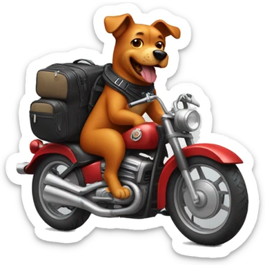 red dog with a backpack rides a motorcycle sticker