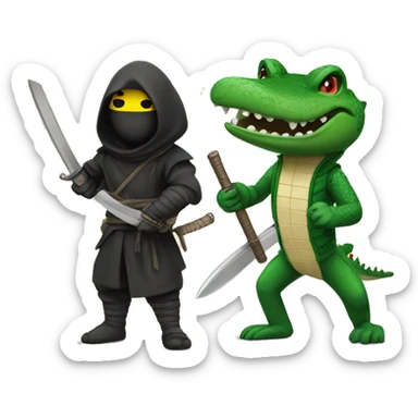 Emoji ninja next to a cocodrile  sticker