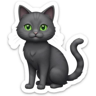 full body gorgeous solid dark grey cat with green eyes, white paws and white whiskers playing sticker