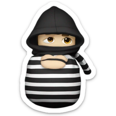 thief with sack in striped black and white clothing sticker
