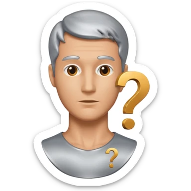 bust of a man with a question mark sticker