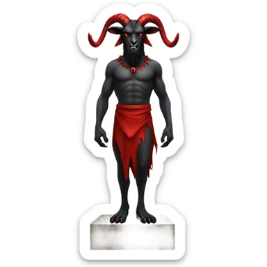 Evil Goatman male Devil sinister with red tipped horns standing with goat hind legs on pyramidal pillar  sticker