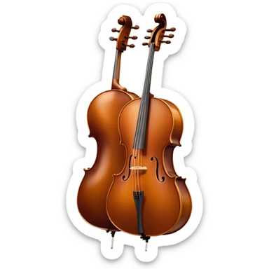 Cinematic Realistic Cello, deep brown polished wood, elegant f-holes curving gracefully, warm golden lighting creating depth, bow gently resting on the strings, glowing with the rich resonance of classical artistry. sticker