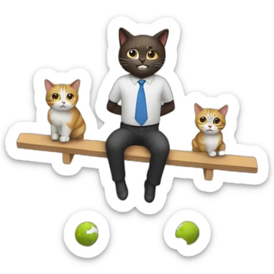 high definition, a seesaw with a cat man and a Earth on each side sticker