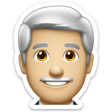 a white man with prominient smile, gray-black hair, in a formal suit sticker