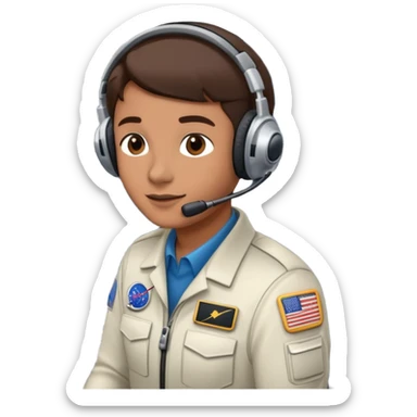 space mission flight director at command console with headset sticker