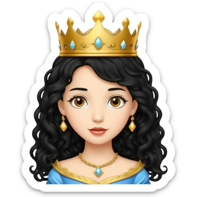 Princess with long curly black hair, small crown sticker