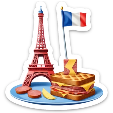 Spam meat Eiffel tower and French flag surrealist painting  sticker