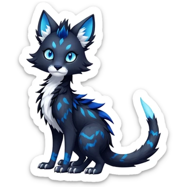 Kawaii dark edgy fantasy feline-vernid-sergal-fursona animal creature with a tufted tail full body with intricate markings.   sticker