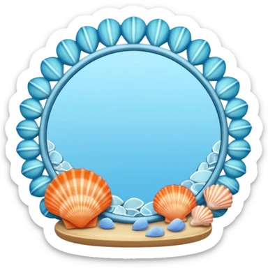 Mirror with light blue seashells around it sticker