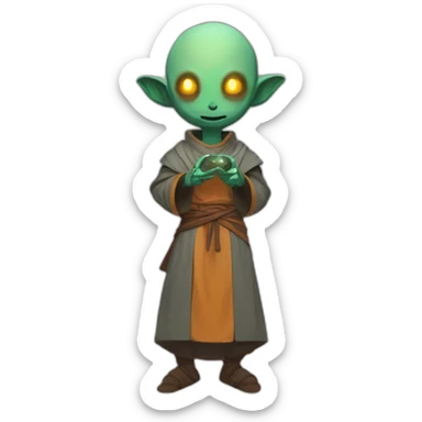 alien monk futuristic roguelike rpg style inspired by slay thee spire sticker