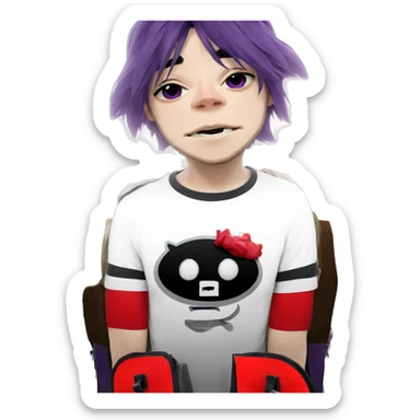 purple haired boy with bags sticker