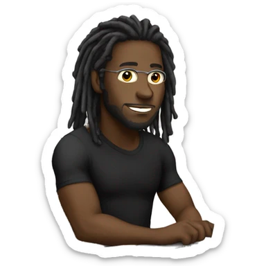 Black-guy-with-dreads-wearing-black-trackstuit-sitting-down-on-chair facing-foward-focused-on-laptop-computer- sticker