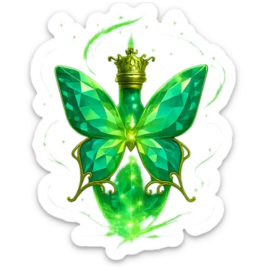 Add maximum magical energy effects around the butterfly, with swirling, floating sparkles and glowing effects, inspired by the most magical elixir bottles. The butterfly must stay exactly the same, only the magical effects around it should be intensified. Transparent background, no shadow or base. sticker