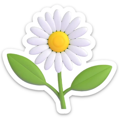 a daisy flower with white petals, yellow center, green leaves sticker