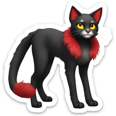 black Shiny Fionbri-Falvie-sparkle-feline-sona with yellow eyes, red edgy markings full body fursona sticker
