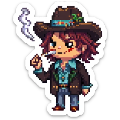 pixel art of a quirky character 'tralalero tralala' smoking a joint sticker