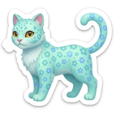 Pastel Mint-Aqua Soft-Iridescent Gentle Floral-Patterned Feline Sylveon-Liepard-hybrid-creature (full body) sticker