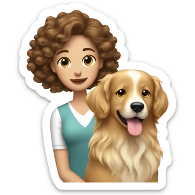 Long bouncy blow dry, brown haired woman and her English cream golden retriever curly haired dog sticker