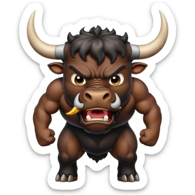 Emoji of an angry black powerful bull with steam coming out of its nose sticker
