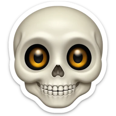 A skeleton face with a big white smile and big black eyes with tiny pupils sticker