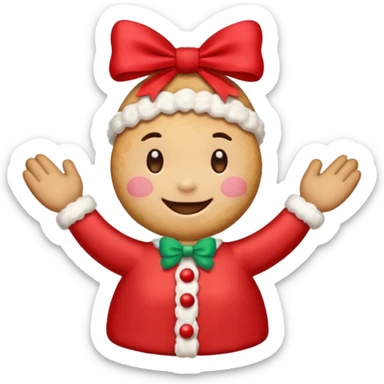 Christmas cookie with arms and legs but and red bow on her head sticker