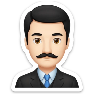 side part to the right, a square mustache and black hair sticker