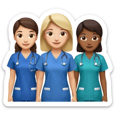 Nurses of different ethnicities in various color scrubs sticker