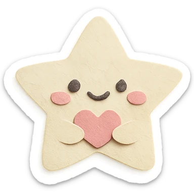 Adorable pastel white star holding a tiny pastel heart, no arms or legs, full body, transparent background, in kawaii paper craft style. sticker
