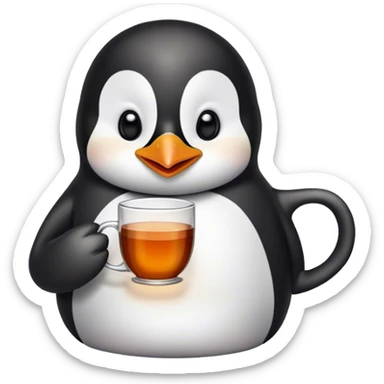 A happy penguin drining tea sticker