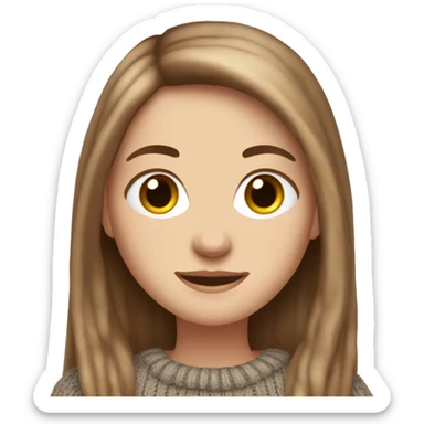 white girl brown long straight hair in knitted cozy sweater  sticker