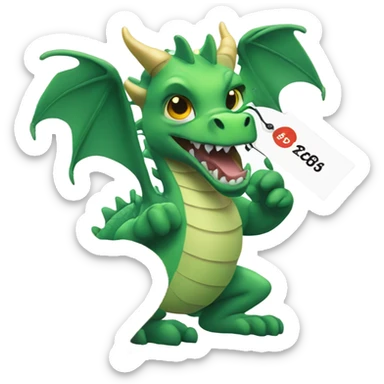 A dragon holding a price tag, symbolizing good prices from China. sticker