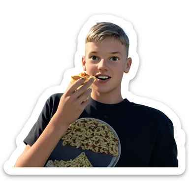 boy enjoying food outdoors sticker