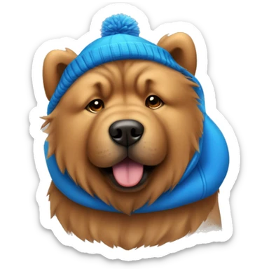 Brown chow chow in a blue winter hat sticker