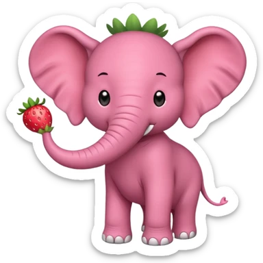 Cute elephant with long tusks and trunk wearing strawberry costume sticker