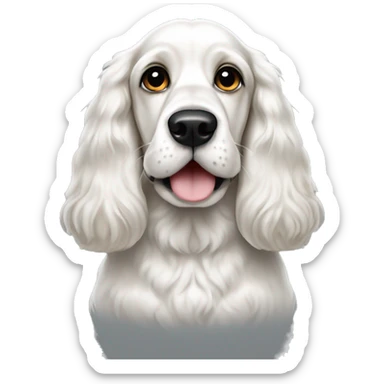 create an emoji of a white English cocker spaniel with black ears and black nose spots sticker