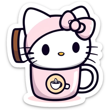 Hello Kitty drinking coffee  sticker