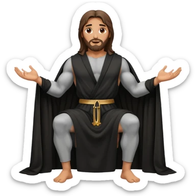 fullbody jesus christ jacked, sleeveless black robe sitting sticker