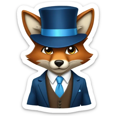 Brown fox dressed as a millionaire using dark blue tuxedo and light blue ties  sticker