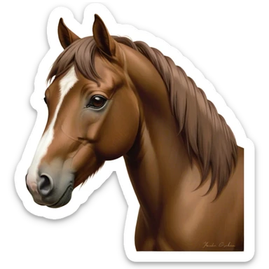 Beautiful and Majestic Brown Welsh Pony Portrait Emoji, Head and body exuding rustic elegance with a rich, glossy brown color and eyes gently closed in serene repose, Simplified yet exquisitely endearing features, highly detailed, glowing with a soft, drowsy earthy light, high shine, relaxed and utterly noble, stylized with an air of pastoral majesty, soft glowing outline, capturing the essence of a beautiful and majestic brown Welsh pony that embodies the timeless charm of the countryside! sticker