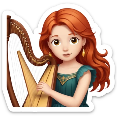 red haired girl with brown eyes playing a harp sticker