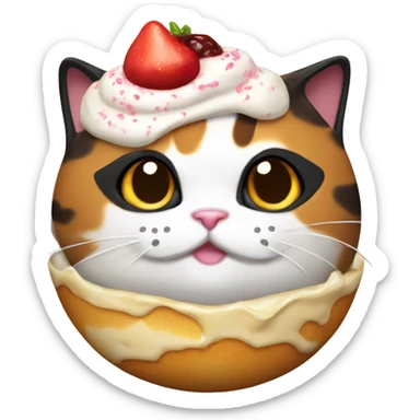 Realistic Fat calico cat with sundae sticker