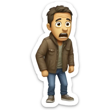 Man with ragged clothes yelling in horror sticker