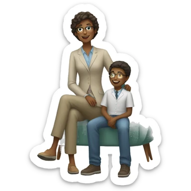 young psychologist with kid full body happy sticker