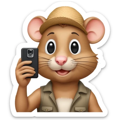 Rat tourist taking selfie in front of Eiffel Tower sticker